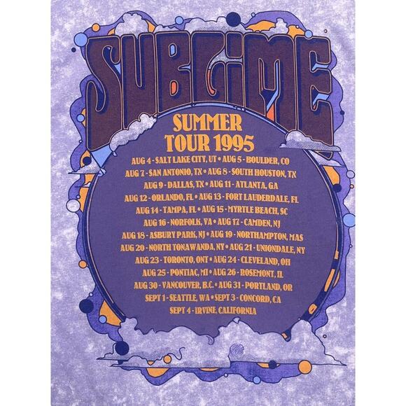 Sublime Shirt Womens XL Purple Acid Wash Summer Tour 1995 Graphic Short Sleeve - Picture 5 of 12